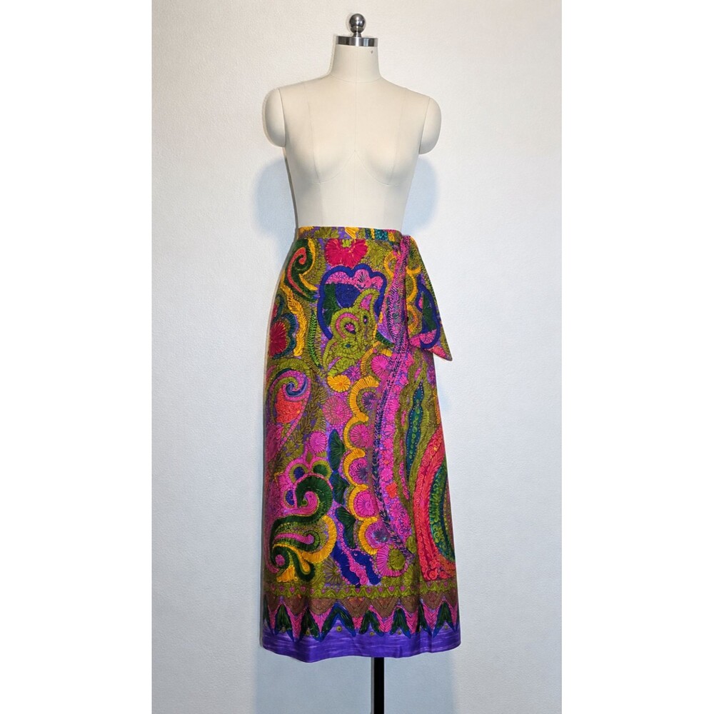 Vintage 60s 70s Psychedelic Maxi Wrap Skirt UV Blacklight THC Hawaiian Textiles